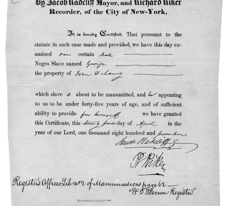 Antique artifact of the Certificate of Manumission for George.